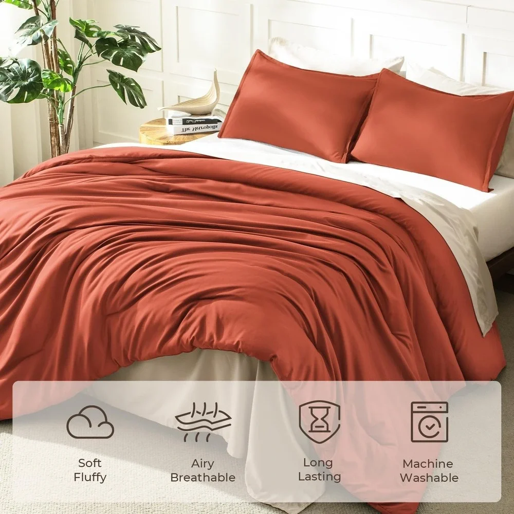 Comforter Set Full Size, 3 Pieces Burnt Orange Soft Fluffy Down Alternative NEW